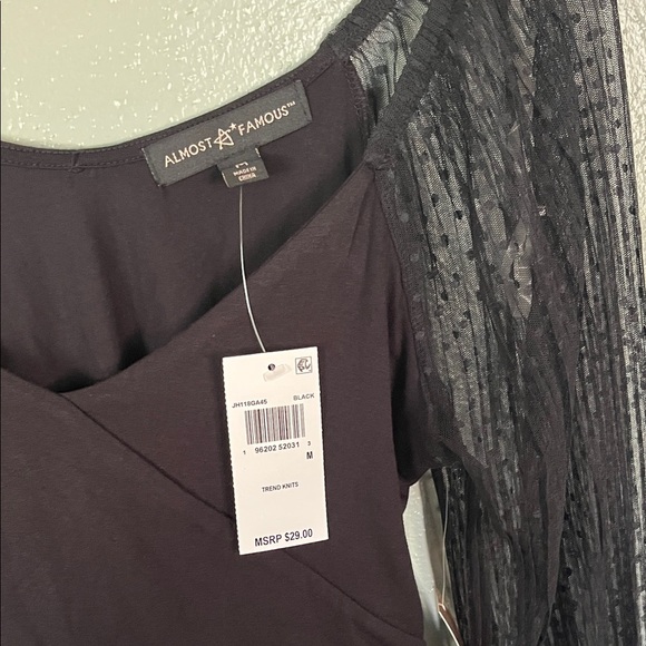 Almost Famous Black Sheer Lace Sleeve Blouse NWT - Picture 3 of 10